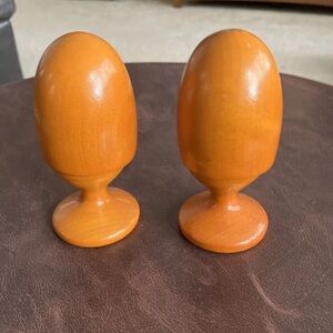 Finland Wooden Carved Wood Egg Cup Holder Set Handmade Set 4”